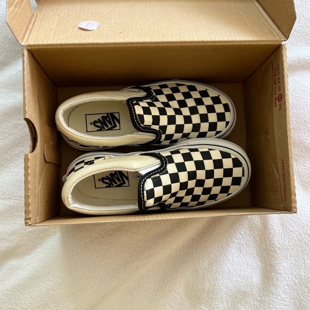 Vans Off the Wall Slip Ons — Black and Off White Check